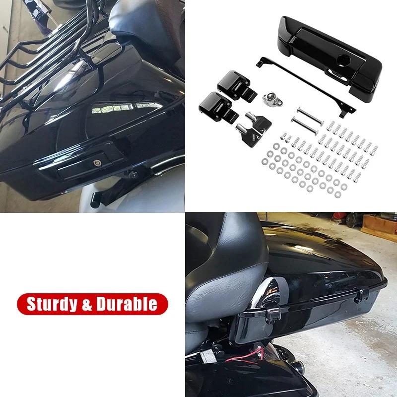 Gloss Black Motorcycle Hinges Latch Kit Tour Pack Lid Tether For Harley Touring Street Glide Road King Road Glide 2014-Up