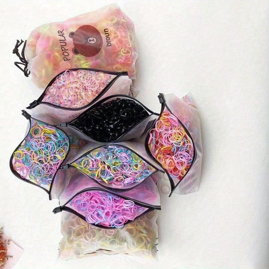 1000PCS/ Pack Fashionable Colored Disposable Elastic Hair Ties, Headbands, Hair Accessories, Suitable For Girls Gift, Women, Party Hair Accessories