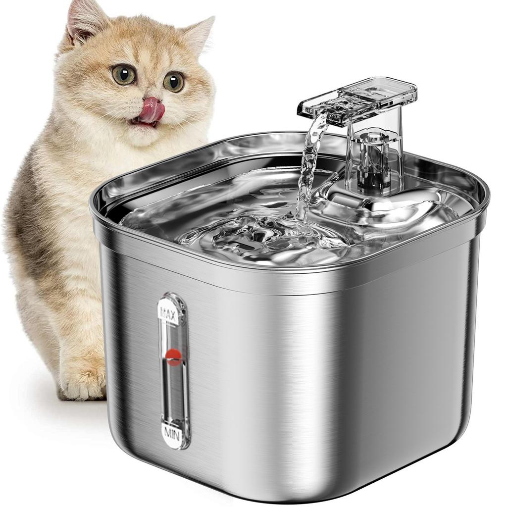 Stainless Steel Pet Water Fountain, Automatic Circulating Filtered Drinking Dispenser for Cats Dogs, Large Capacity Silent Pump, Pet Supplies