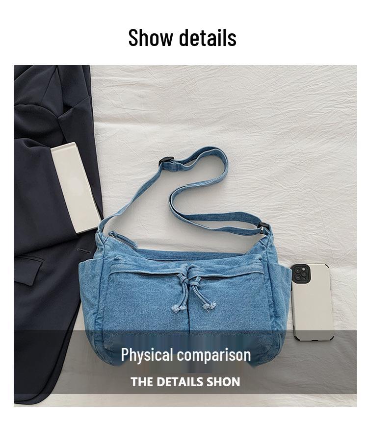 Wszechstronna torba na ramię i crossbody z teksturowanego spranego denimu 2025 z wieloma kieszeniami