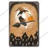 Happy Halloween Retro Poster Metal Plate Jack-O-Lantern Black Cat Witch Metal Tin Signs Vintage Halloween Party Living Room Home