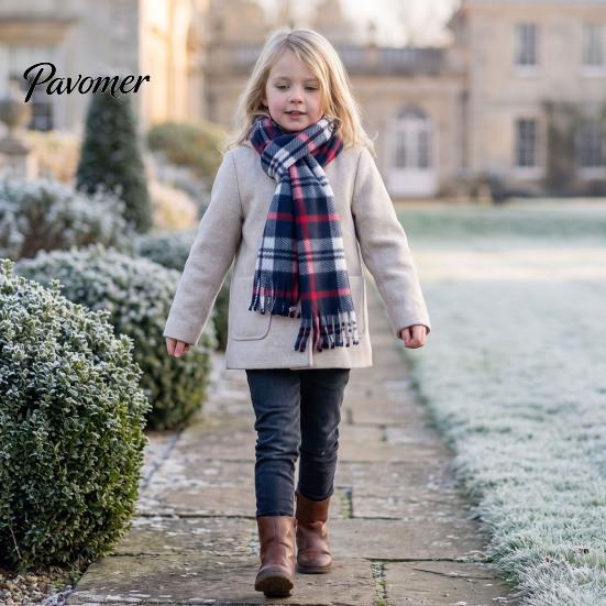 Warm Lightweight Velvet Scarf Double Sided for Kids, Soft Thickened Plaid Neck Warmer Easy to Tuck Boys and Girls, Comfortable Wrap Winter Outdoor