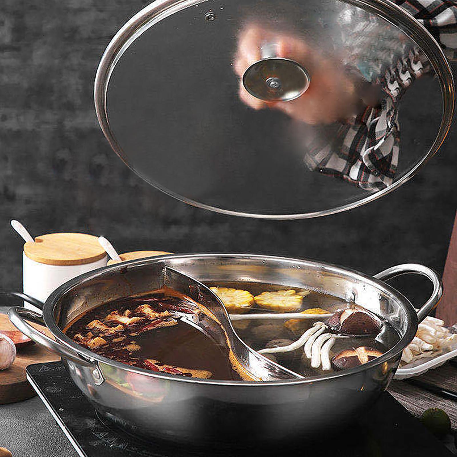 

Bymaocar Hot Pot Stainless Steel Soup Cookware S-type Separator Dual Side Cooking High Quality with Lid & Handle Fit 2-5 People срібний