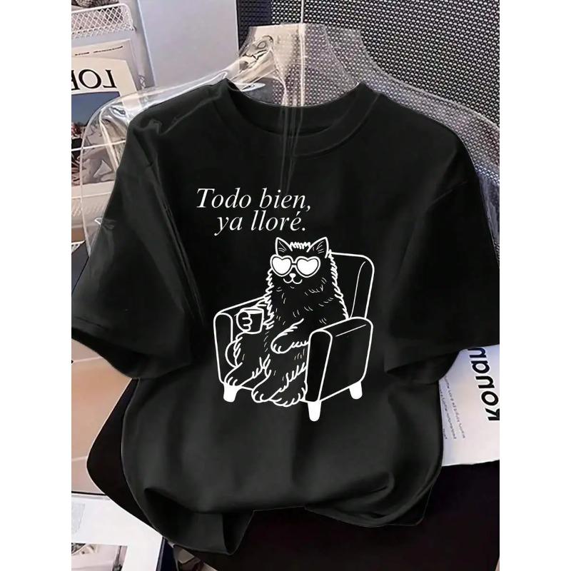 Unisex Cat Printed Round Neck Tshirt Cute Yet Sad Suitable For Summer Suitable For Cat Lovers Casual Unisexs Trendy Y2k Tshirt