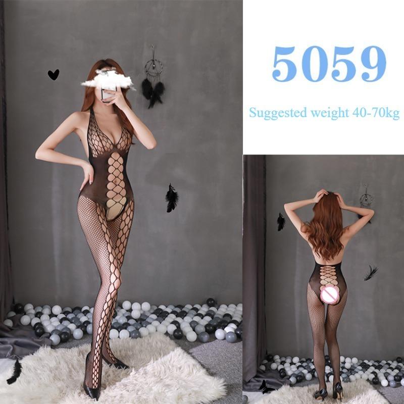 Sexy Lingerie Sexy Mesh Clothing Stockings Mesh Socks Open Cut No Take Off Women's Hollow Out Uniform Set  Jumpsuit Socks