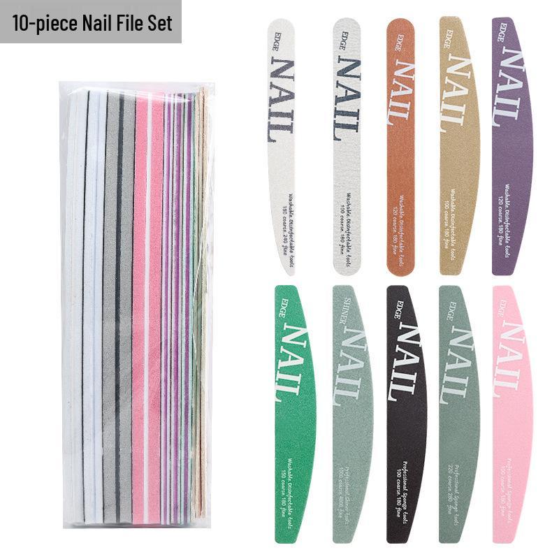 10-Piece Double-Sided Nail Files: Sanding, Polishing, Trimming, and Shaping Tools for Nail Art Salon