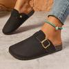 Fashion Buckle Decor Flat Slippers Women 2025 Summer Closed Toe Thick Sole Non Slip Flats Woman Plus Size Light Comfort Casual Slides