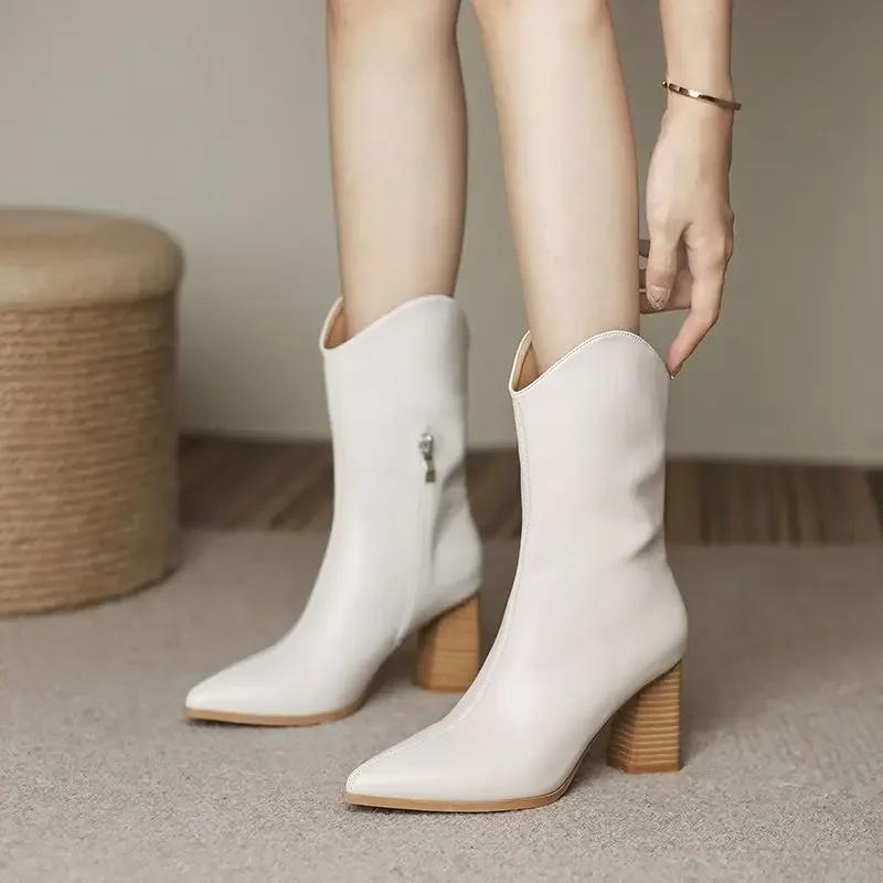 

Fashion Autumn Winter 2024 Mid Calf Shoes Woman Black Half High Boots for Women New Rock Footwear Comfortable and Elegant Fashion Spring 35