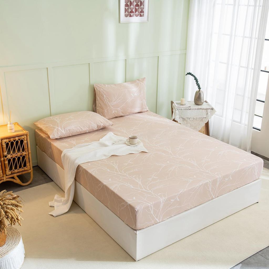 Plant Geometric Shape Pattern Bed Hat Three-Piece Digital Printing Bedding Set Adult Children