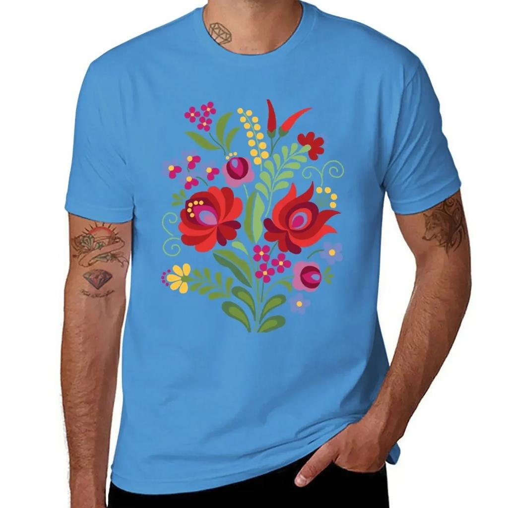 Hungarian Folk Design Red Peppers On White T-Shirt Korean Fashion Heavyweights Oversized T Shirts for Men