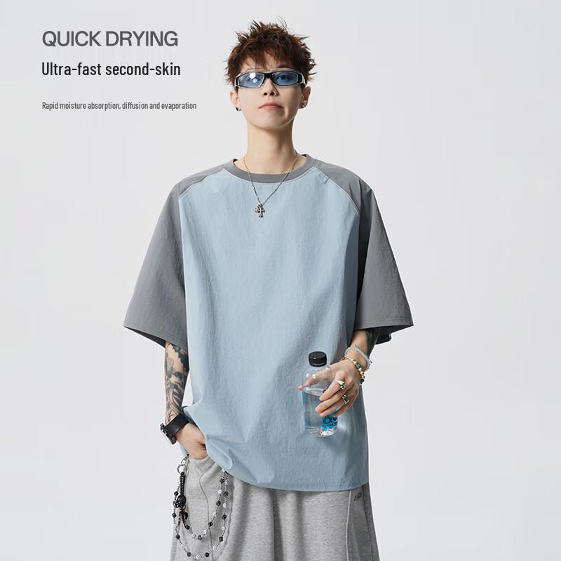 VUUG Men s Color-Block Retro Breathable Short-Sleeve T-Shirt L