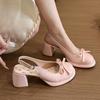 Thick heel empty Mary Jane single shoes women's summer new cool slippers bow high heels