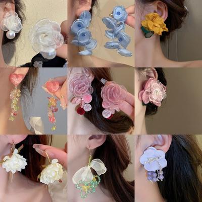 Mesh Flower Earrings Retro Small Fresh Personalized Versatile Stud Earrings Trendy New Design Earrings