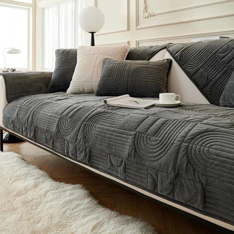 Thicken Velvet Sofa Covers for Living Room Non-Slip Couch Cover Chaise Lounge Sofa Mat Covers Universal L Shaped Sofa Towel Home