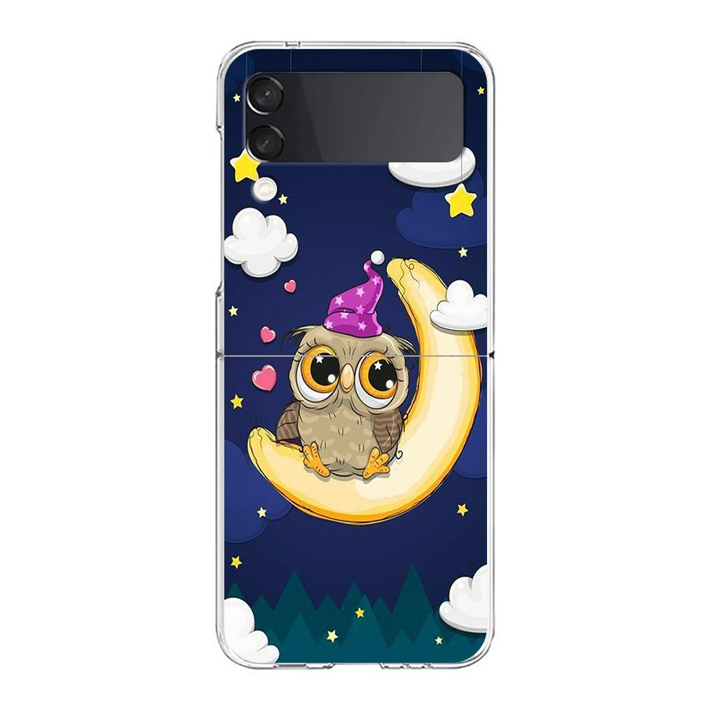 Cute Cartoon Owl Hard PC Phone Case For Samsung Galaxy Z Flip 4 5 6 Black Cover For Galaxy Z Flip 3 Foldable Shockproof Case Bag
