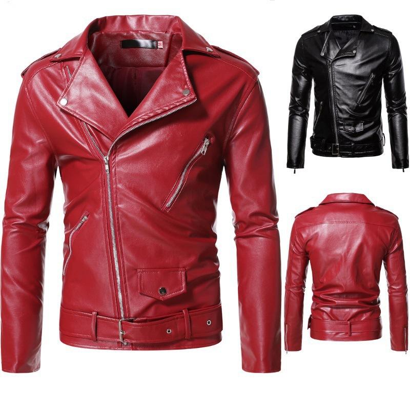 Autumn and winter men's European and American lapel leather jacket business casual zipper decorative locomotive leather jacket PY