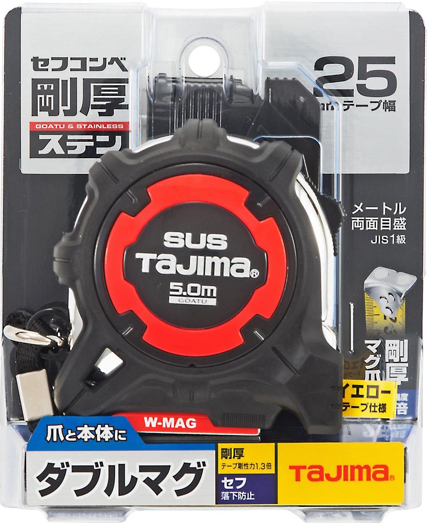 Tajima Convex Thick Stainless Steel Tape 5m x 25mm Thick Cef G Stainless Lock Double Mag 25 GASFGSLWM25-50
