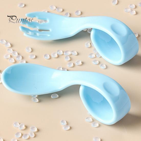 1 Set Offset Spoon Food Grade Adorable Appearance Adaptive Eating Aid Right Hand Learn Eat Baby Fork Spoon Set for Family