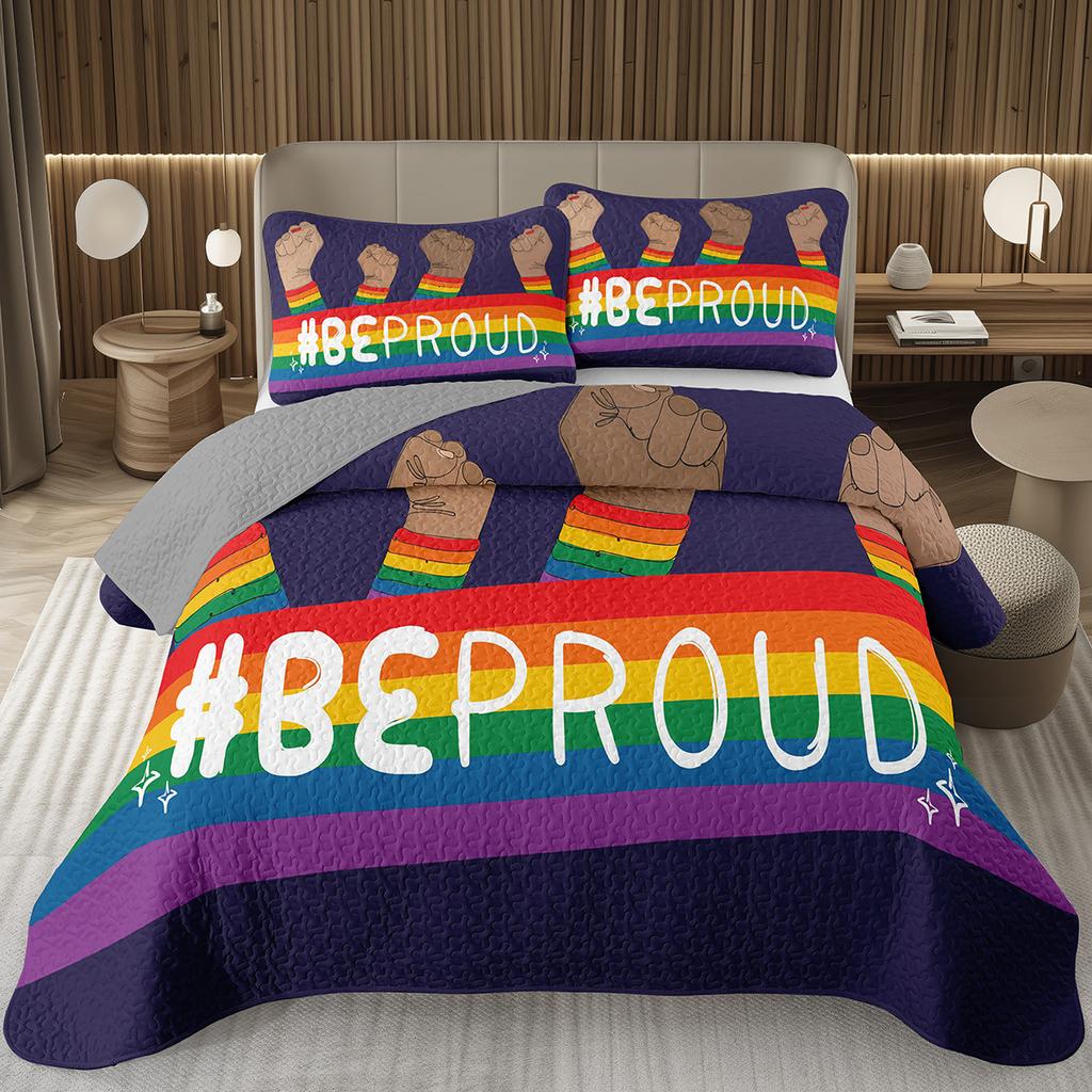 Rainbow Bedspread Queen/Full People Celebrating International Day for LGBT Community Quilt Set Colorful Rainbow Striped Coverlet