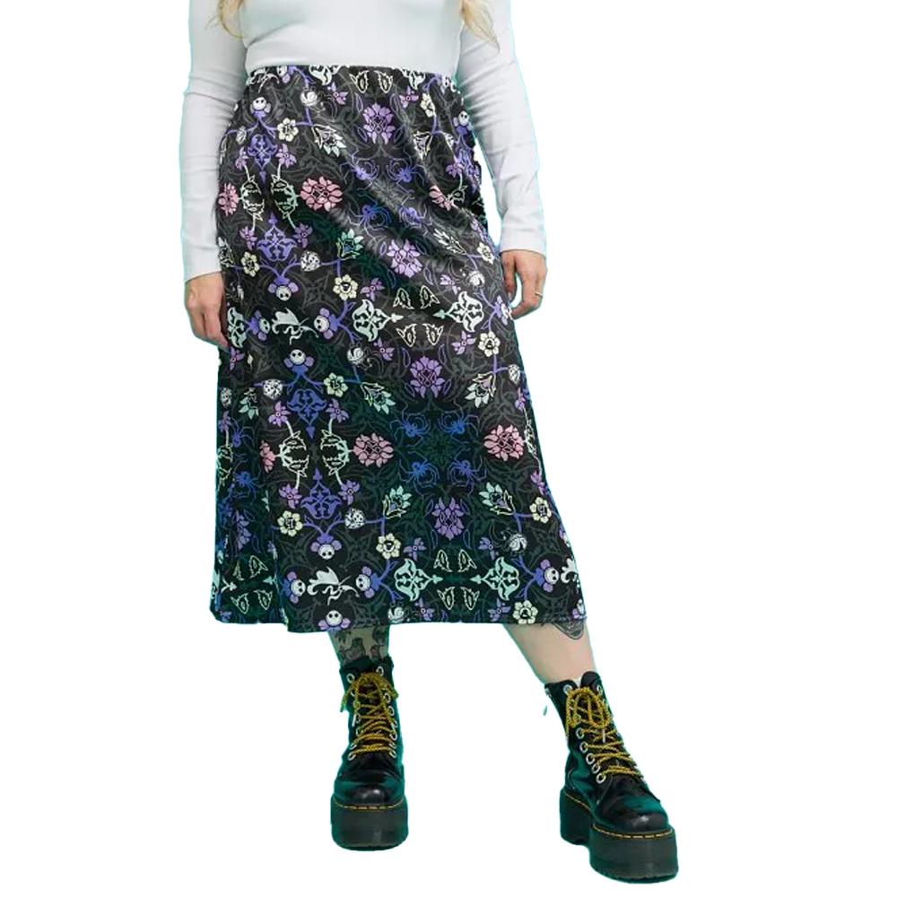 Nightmare Before Christmas Womens/Ladies Floral Satin Midi Skirt