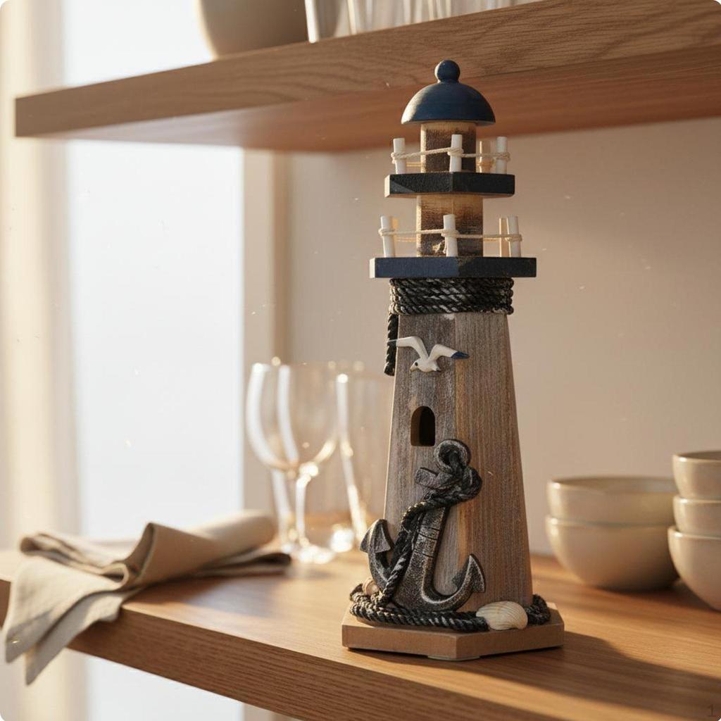 Coastal Design Lighthouse Statue Handcrafted Retro Model Nautical Decor for Restaurant,