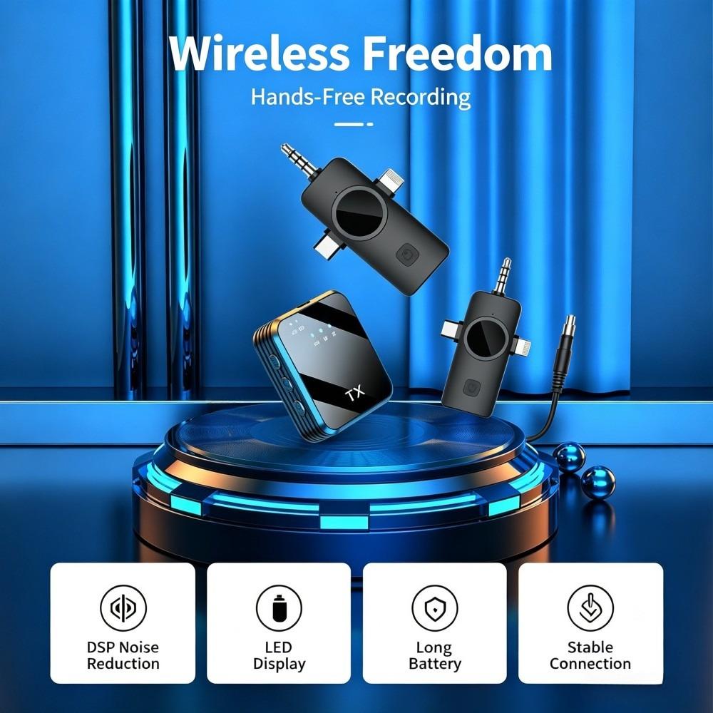 3-in-1 Universal Wireless Lapel Microphone, Noise Reduction Mic For Live Shooting, Compatible With iOS, Android, Computer