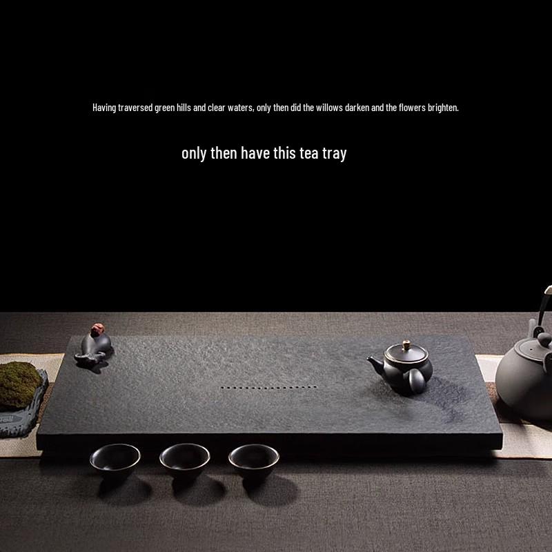 Natural Black Gold Stone Tea Tray: Small Gongfu Dry Brew Table for Home or Office Use