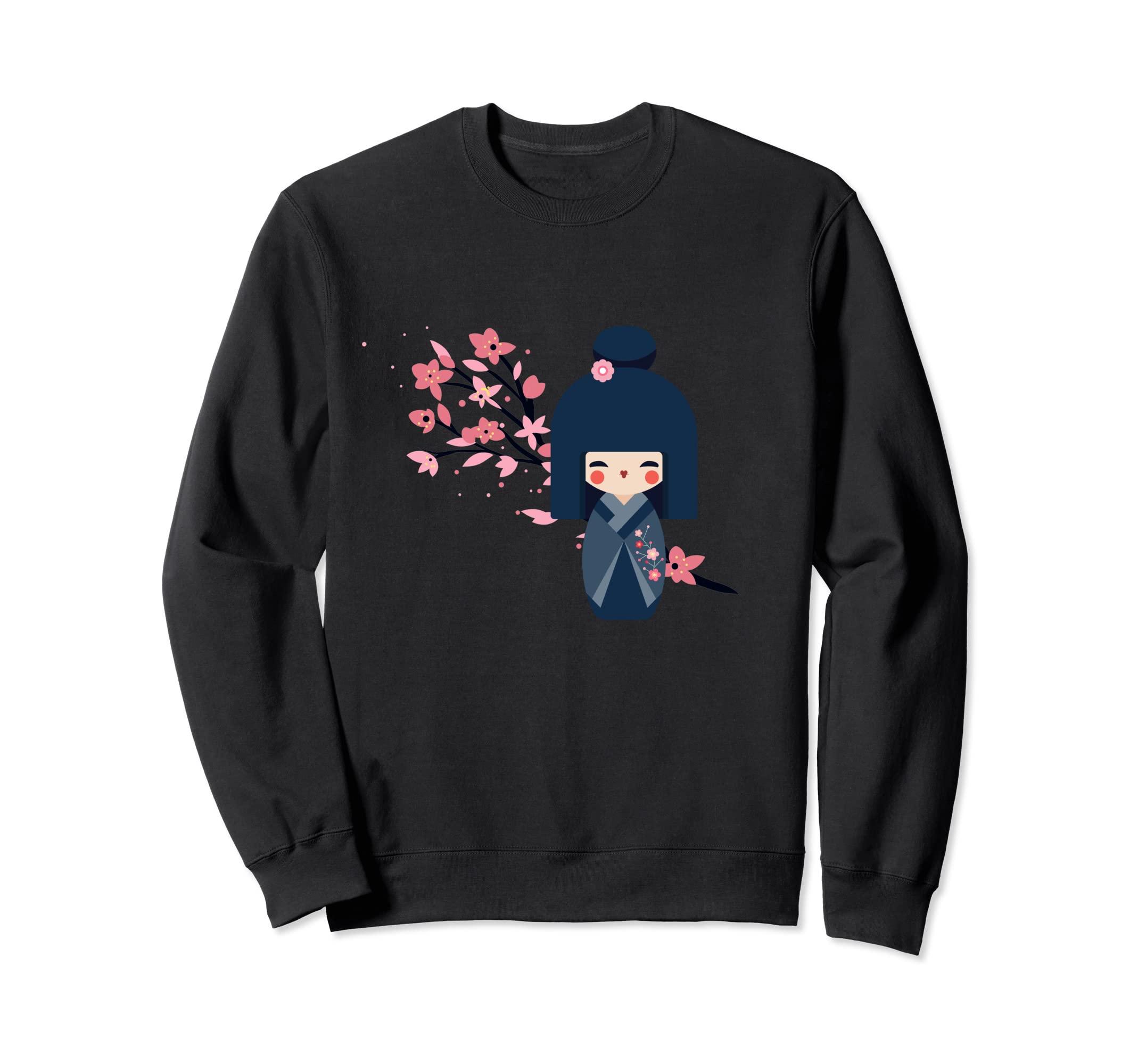 Usasaburo Kokeshi Doll and Japanese Cherry Blossoms Sweatshirt чёрный 6260₽