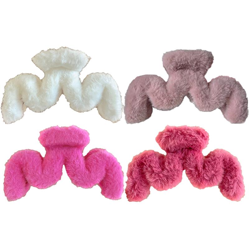 Oversized Plush Hair Clip Women Autumn Winter Wavy Hair Shark Clip Elegant Hair Accessories