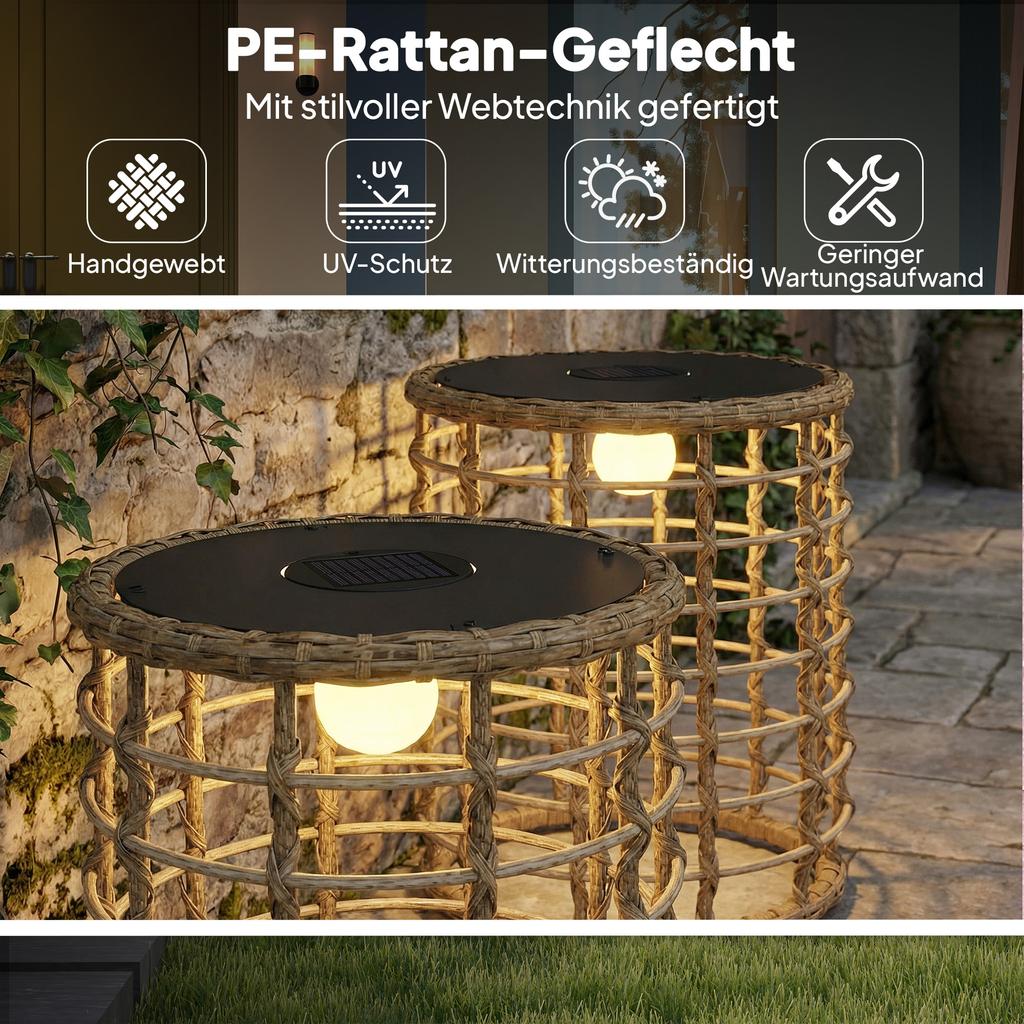 Solar Floor Lamp Set of 2, Rattan Solar Lamps with Light Sensor, LED Solar Light In Boho Style, IP44
