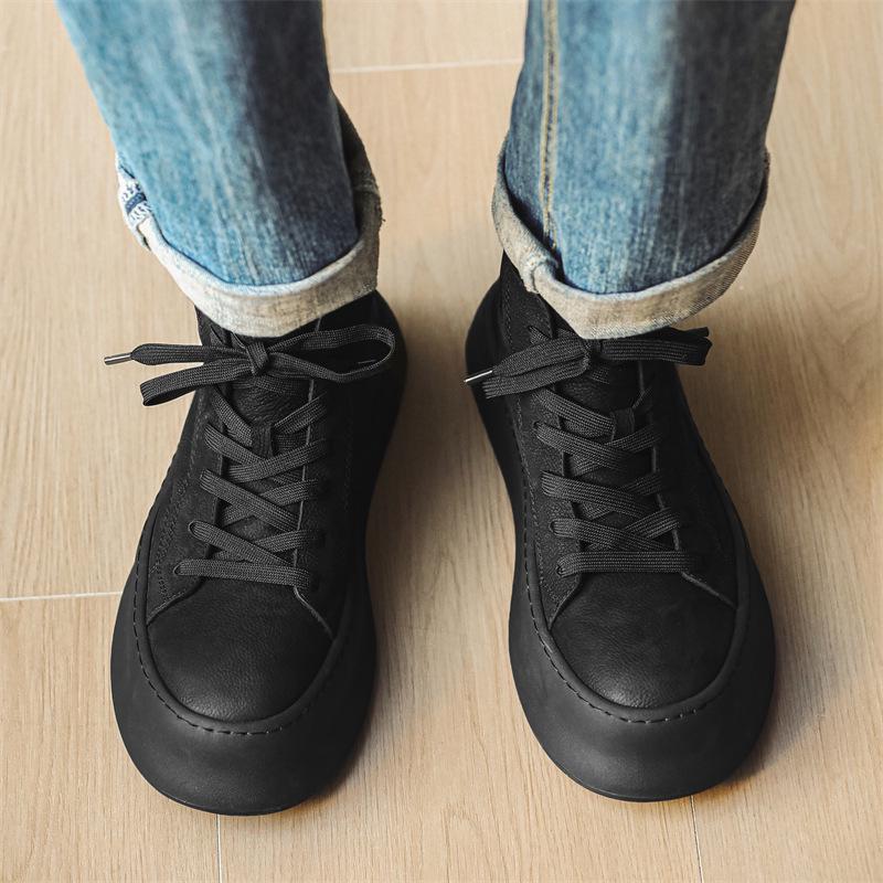 Men's Japanese Velvet High-Top Sneakers: 2023 Autumn/Winter Genuine Leather, Thick-Soled, Wear-Resistant Martin Boots for Outdoor Casual Wear.