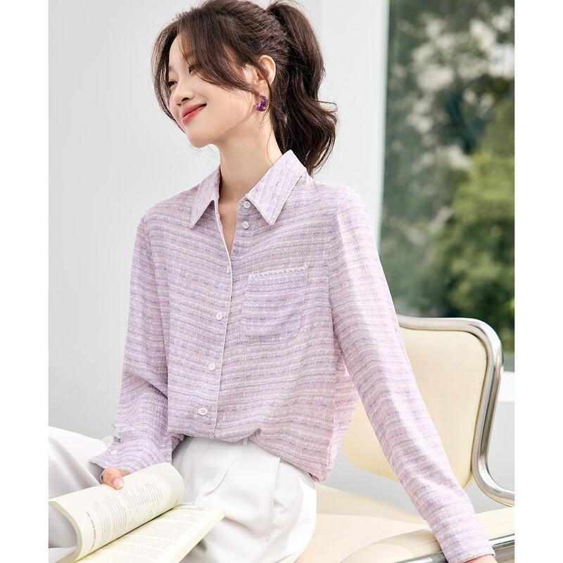 Srcr Women s 16 Momme Pearl Satin Striped Silk Lapel Shirt 2XL