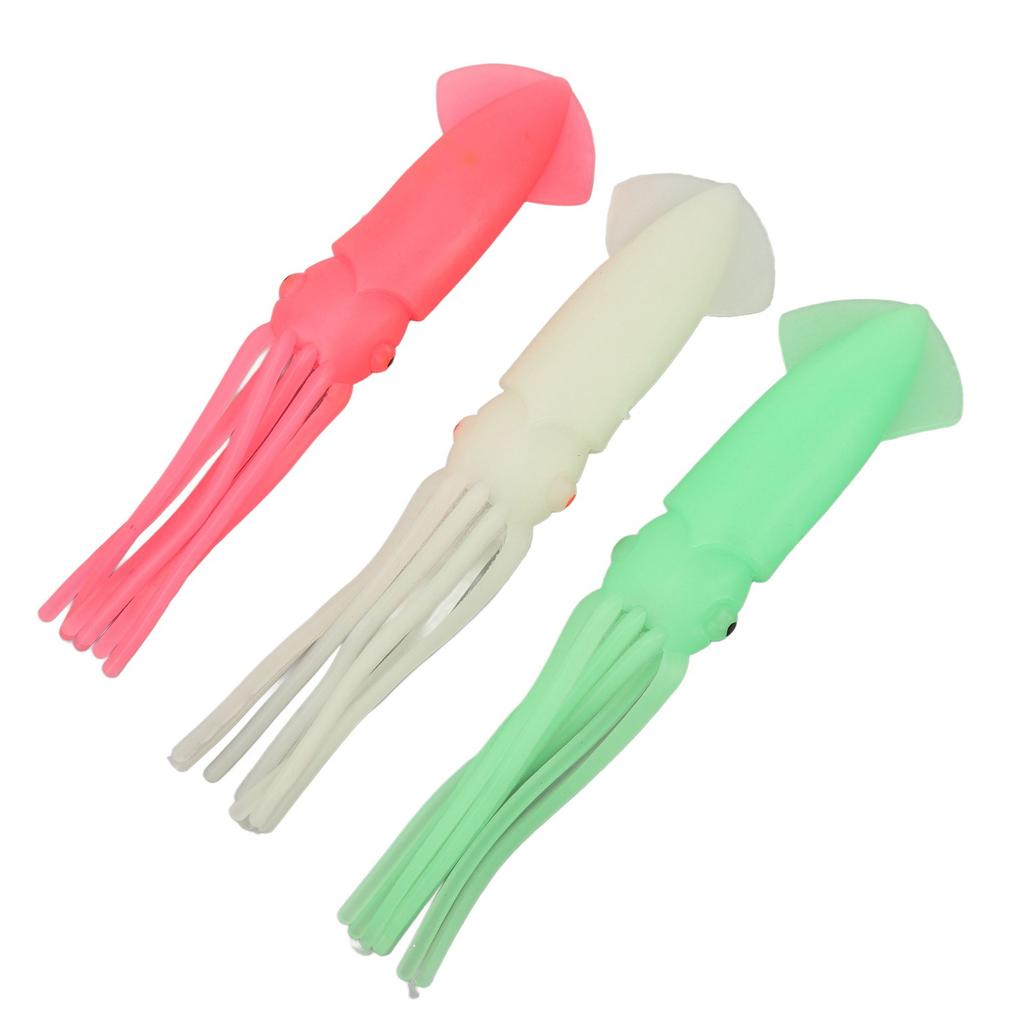 3pcs Squid Lure High Simulation Lifelike Soft Octopus Lures Squid Bait Glow in The Dark Fishing Lures for Fishpond 23cm/9.06in