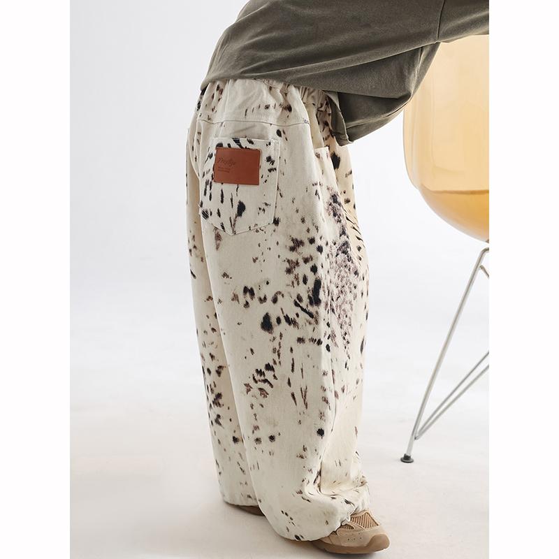 Korean Boys Jeans Spring Autumn Kids Leopard Print Casual Wide Leg Pants Children Versatile Trousers
