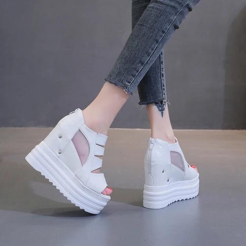 

High Heels Gladiator Sandals Women Platform Shoes 2025 Summer Fashion Leather Wedges Female Sandal Chunky Sandals for Woman Shoe 35 білий