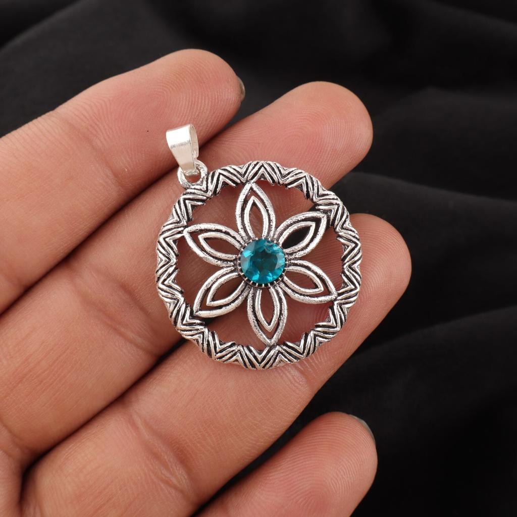 Apatit Edelstein 925 Sterlingsilber Handgefertigter Anhänger 1,48" Geschenk für Schwester CP-29-11