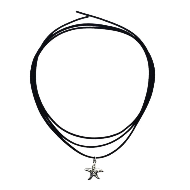

Bohemia Starfish Pendant Choker Black Rope Chain Y2K Star Charm Necklace Long Adjustable Chain Unique Holiday Gift 1 серебряный
