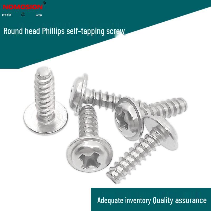 304 Stainless Steel Phillips Round Head Self-Tapping Screw with Washer, PWB Pan Head Flat Tail, PWB3*10-SS