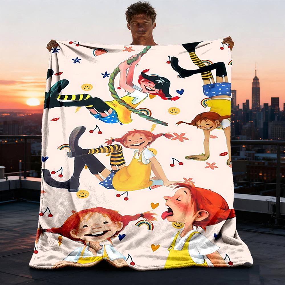 1pc Pippi Longstocking Outdoor Flannel Blanket, Soft, 75X95CM