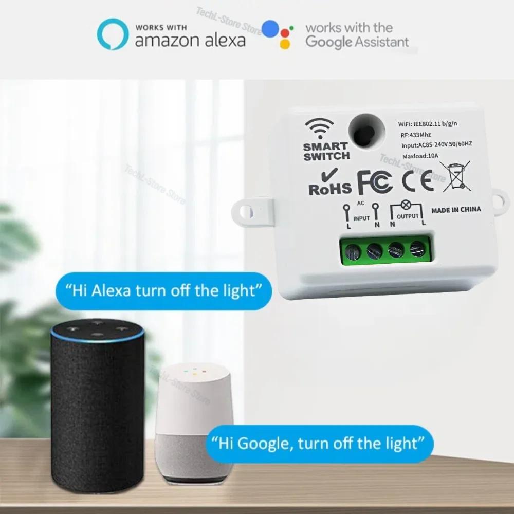 Interruttore Ricevitore Intelligente con Telecomando RF 10A AC 85-240V RF+WIFI Mini Interruttore Luce 433Mhz Telecomando Wireless + Controllo APP Modulo Smart Life Casa