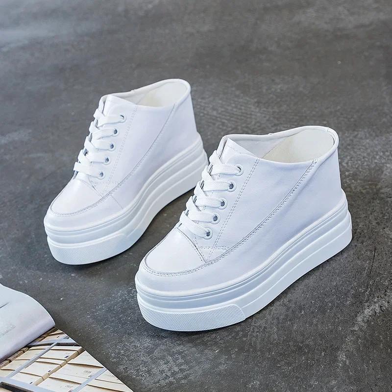 11cm Genuine Leather Fashion Height Increasing Females Lady Casual Platform Wedge Women Slip On Shoe Summer