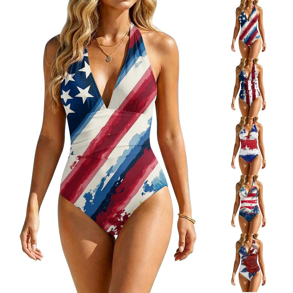 Women's Color-Blocked One-Piece Swimsuit With A Sexy V-neck
