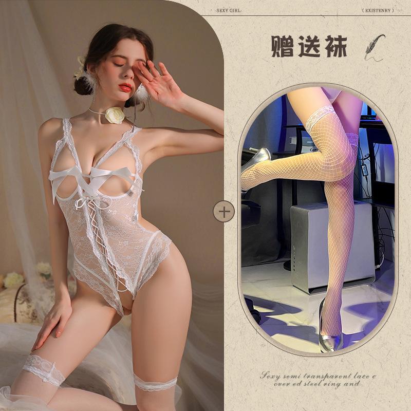 Light mesh lace hollow strap onesie women's uniform set sex underwear