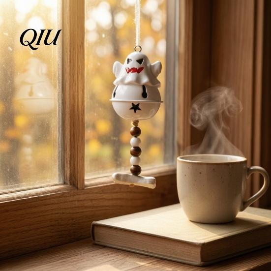 Halloween Hanging Decorations Ghost Bell Decor, Cute Resin Door Ornament with Star Base, Decor for Home Spooky Festive Hanger Party, Trick or