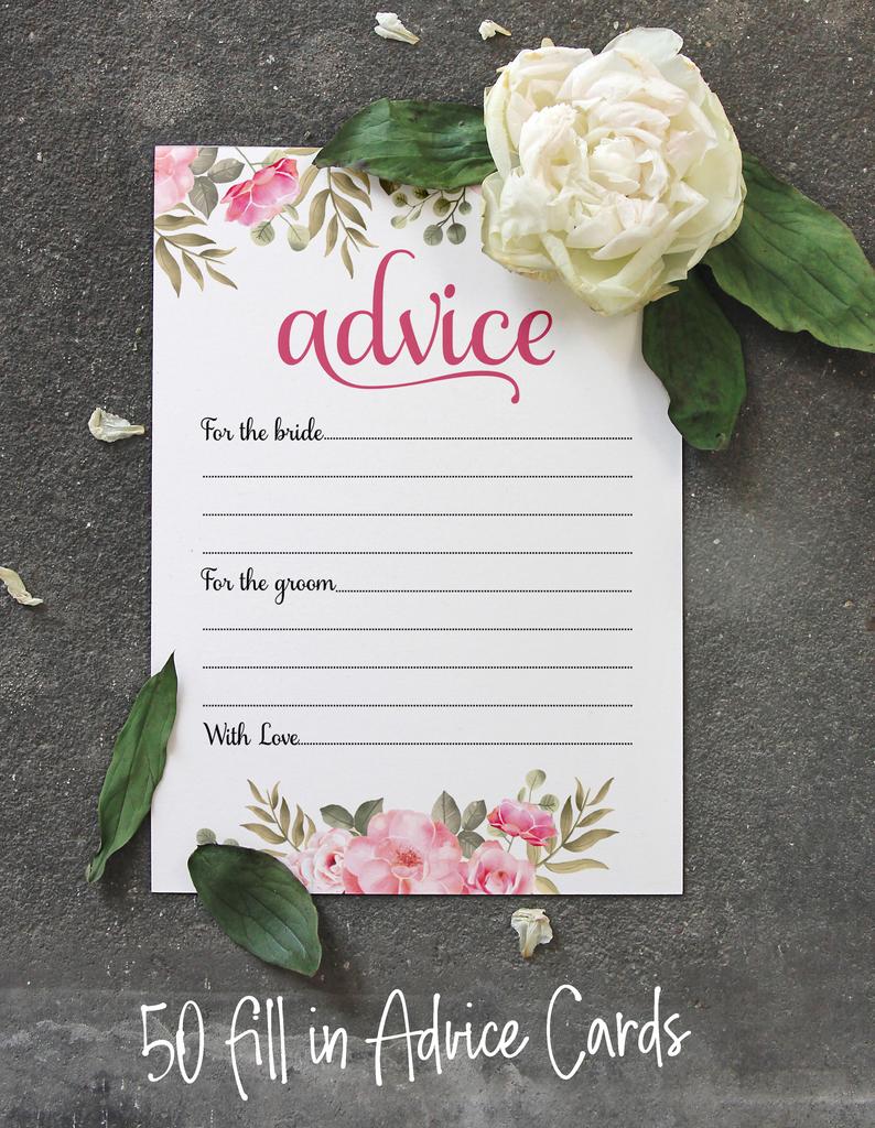 Inkdotpot Set of 50 Advice for The Bride & Groom Floral Advice Cards Wedding Activity Game, Guestbook Alternative 5x7 inches