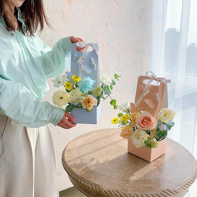 2Pcs Creative Hand-Folded Folded Flower Box Flower Gift Box Romantic Flower Arrangement Box Portable Bouquet Wrapping Box