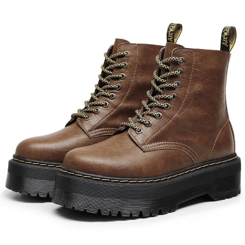 

Jadon hole thick sole heightening casual Martin boots large size leather large size women s shoes muffin shoes 35 коричневый