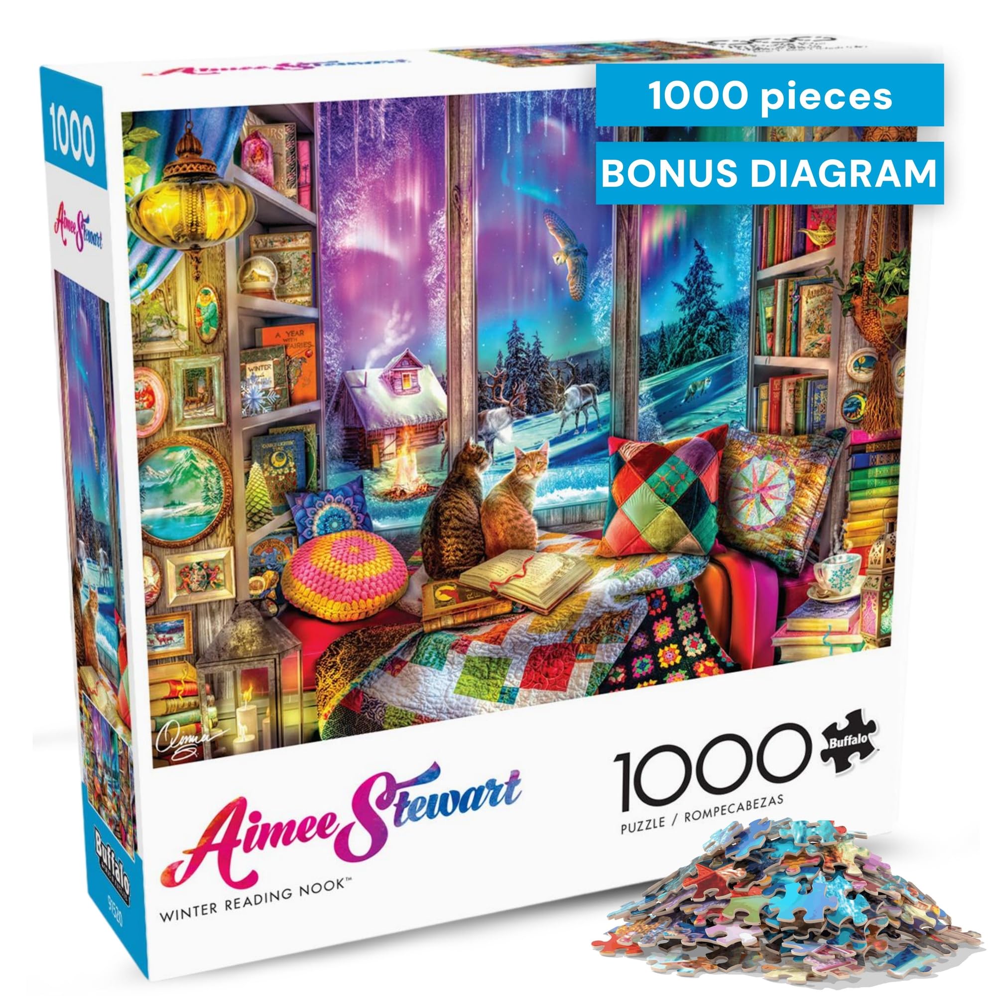Buffalo Games - Aimee Stewart s Northern Lights Cats Winter Scene 1000-piece Jigsaw Puzzle for Adults, Made in the USA