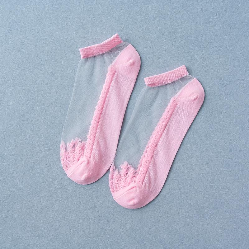 6 Pairs New Arrivals Women Socks Spring Summer Flower Lace Short Socks Soft Silk Thin Transparent Socks Solid Cute Ankle Socks