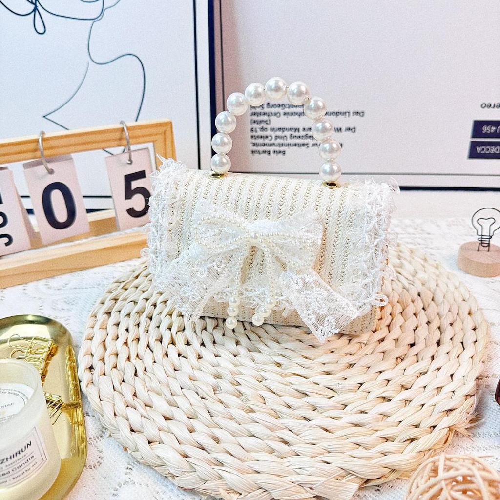 Girls' Butterfly Pearl Crossbody Bag - Cute Summer Straw Handbag with Mesh Trim